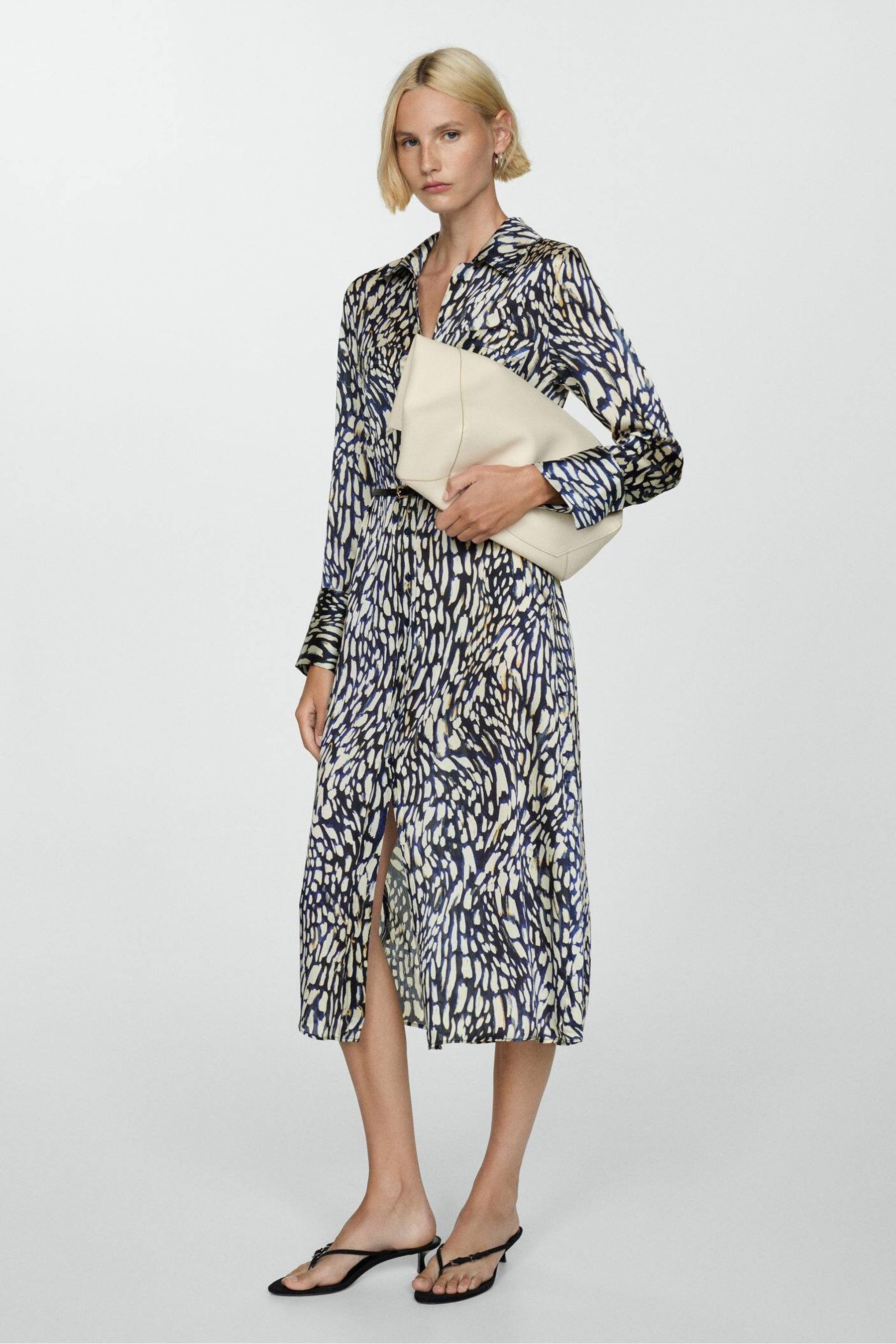 Mango buttoned printed dress sales