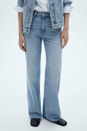 Mango Blue Danila Mid Rise 100% Cotton Wide Leg sleeve Jeans - Image 4 of 7