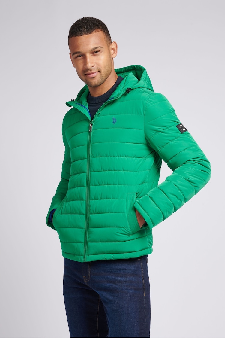 U.S. Polo Assn. Mens Lightweight Quilt Hooded Puffer Jacket - Image 1 of 12