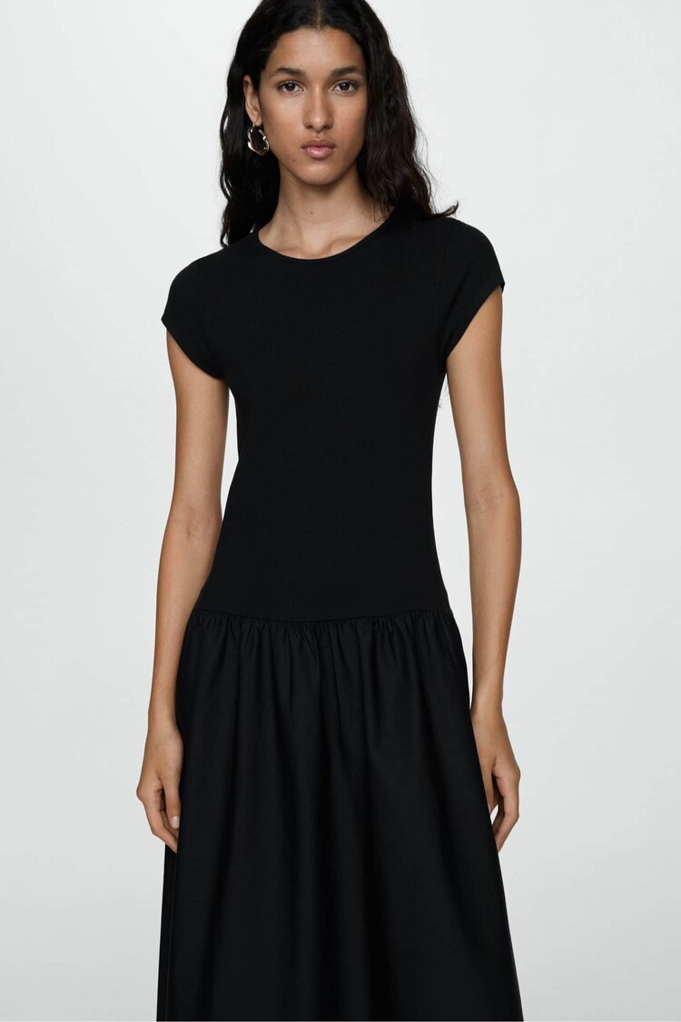 Mango Black Flared Dress With Ruffled Hem - Image 2 of 6