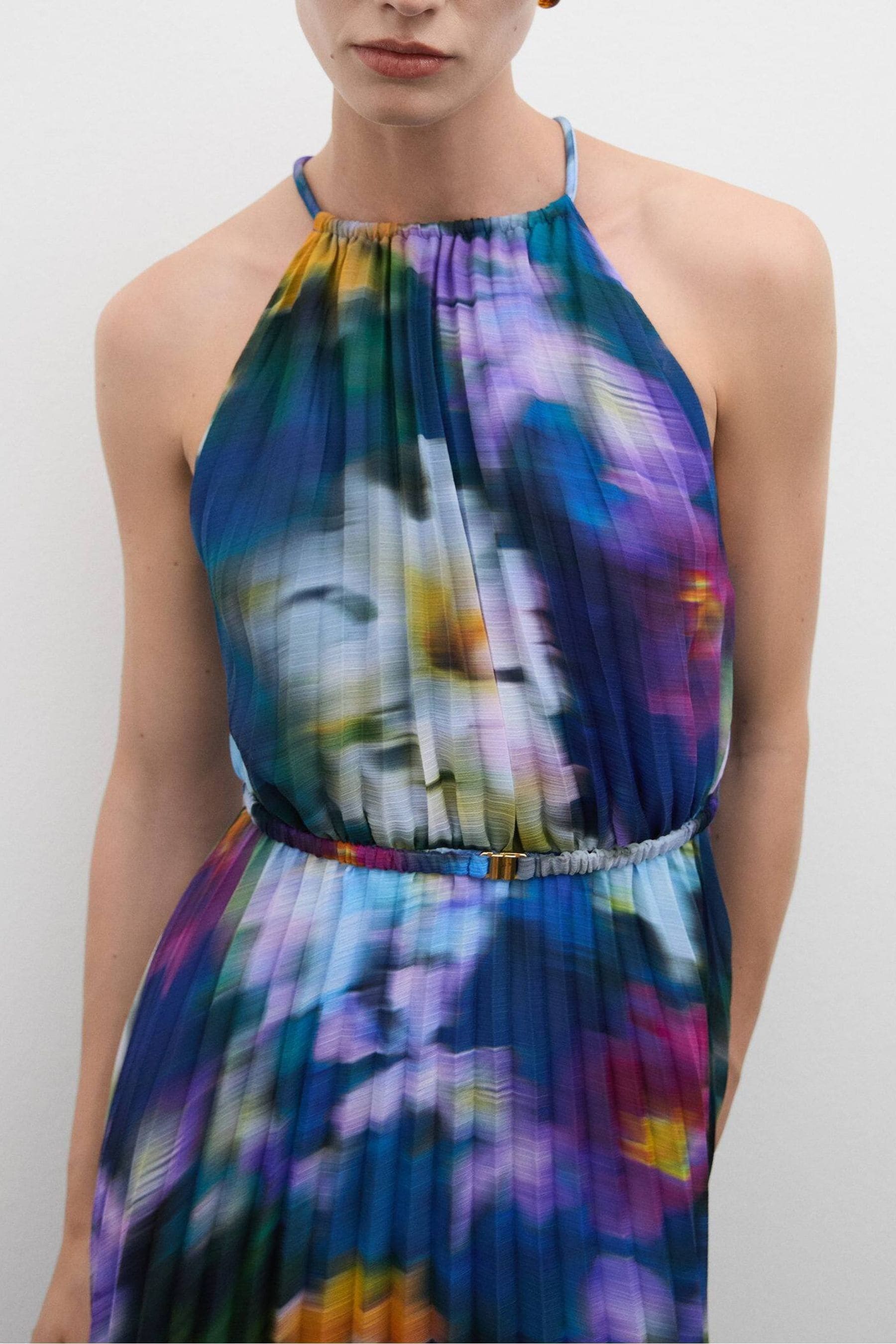 Buy Mango Blue Blurred Floral Pleated Midi Dress from the Next UK online shop