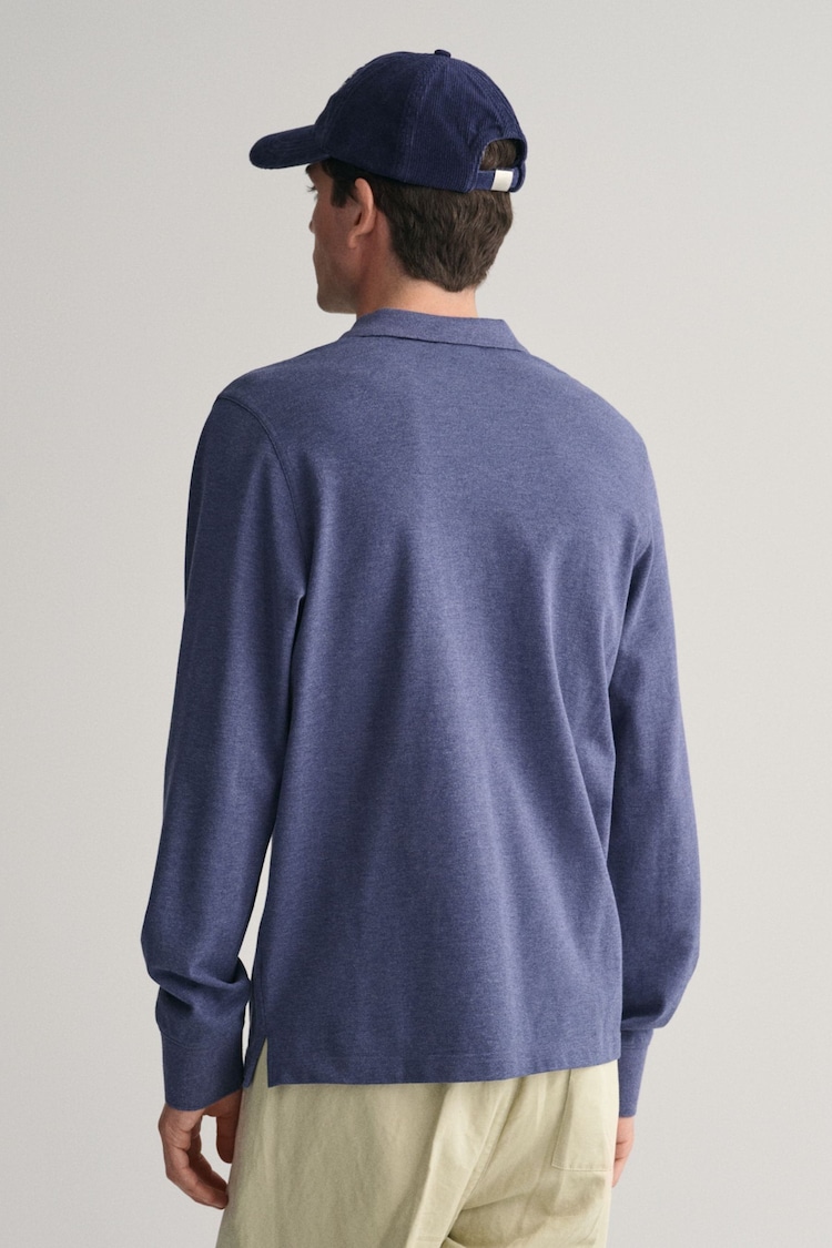 GANT Blue Regular Fit 100% Cotton Shield Long Sleeve Polo Shirt - Image 2 of 4