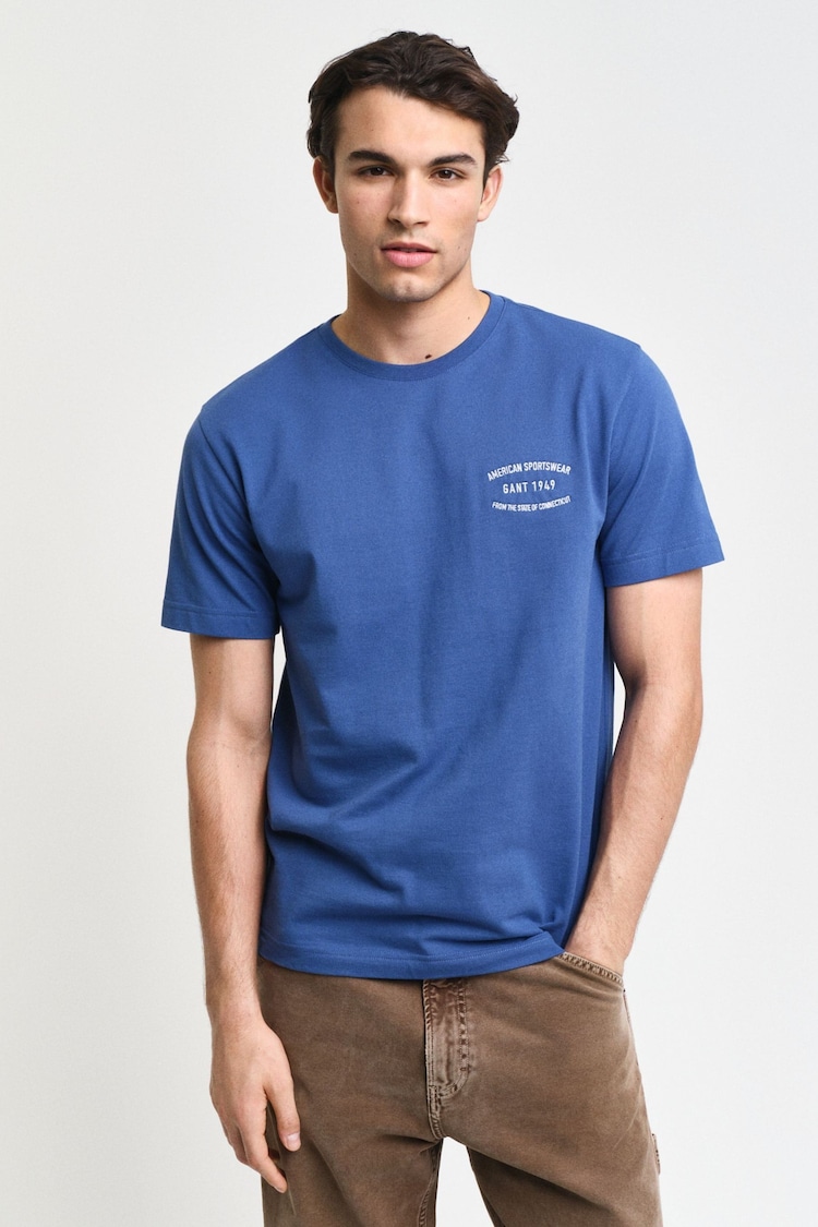 GANT Blue Short Sleeve Small Graphic Pique T-Shirt - Image 1 of 5