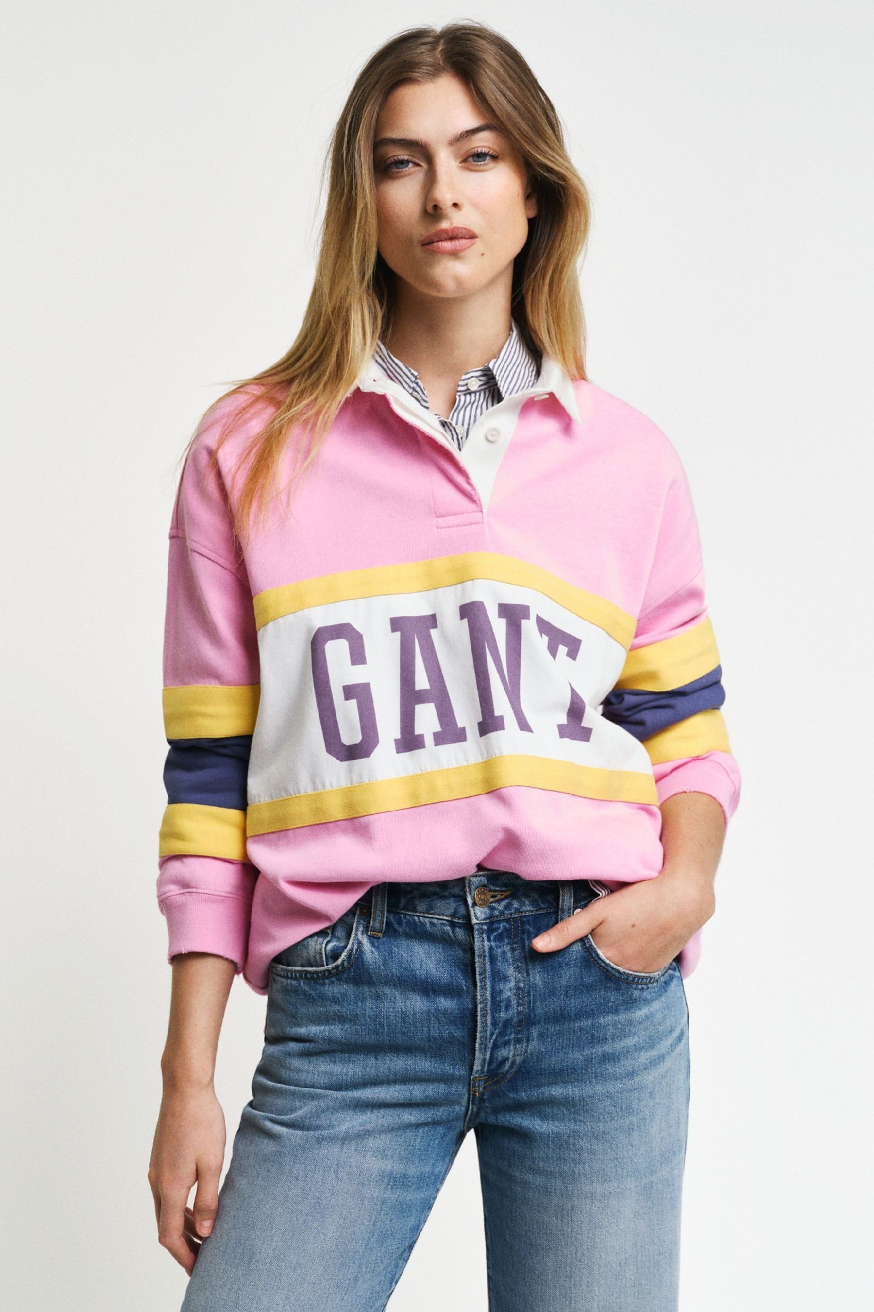 Pink gant polo shirt outlet