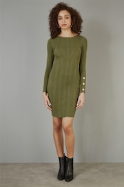 Yumi Shimmer Fitted Midi Dress With Button - Image 2 of 5