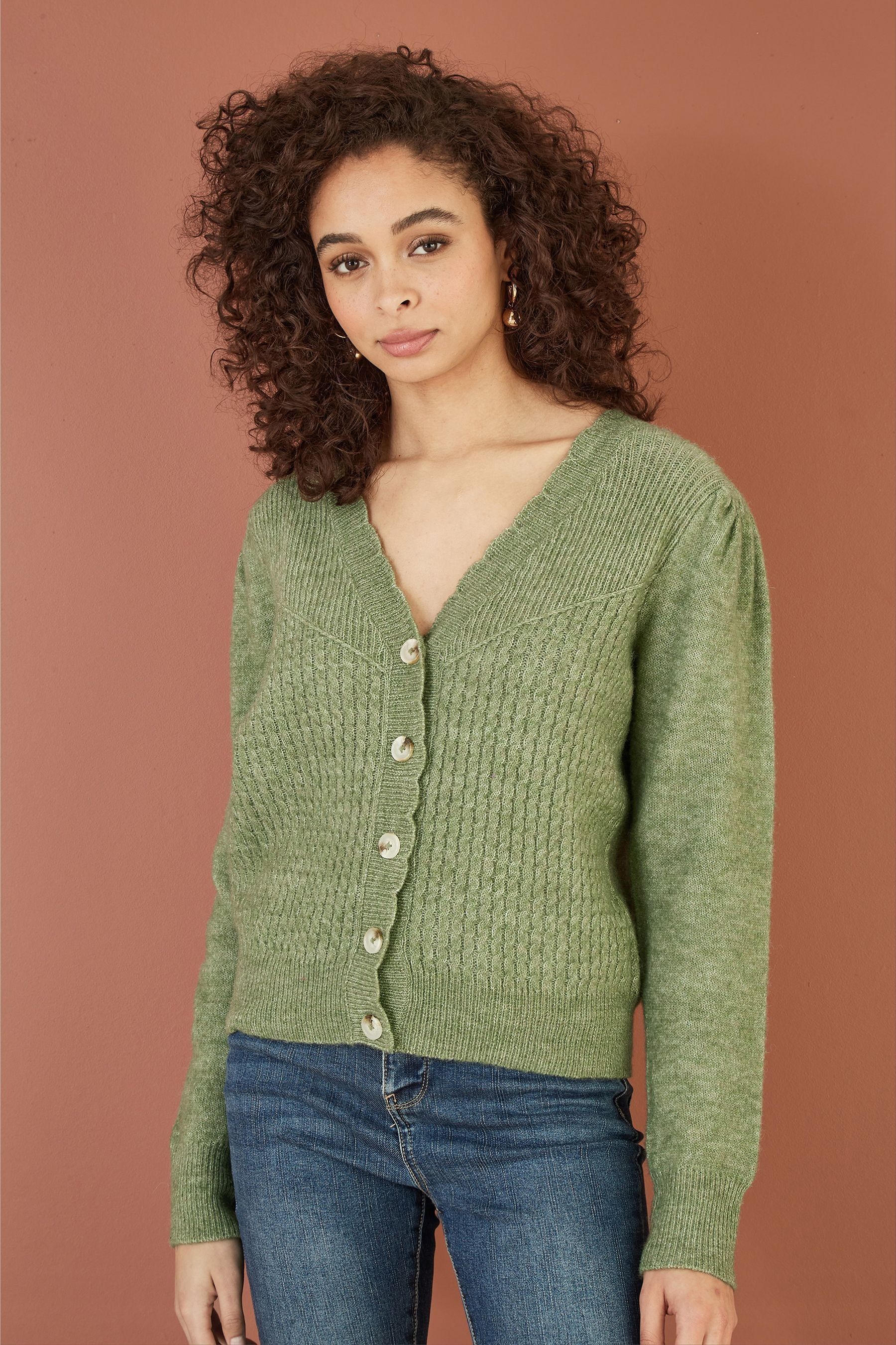 Buy Yumi Green Twist Knit Button Up Cardigan from the Next UK online shop