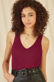 Yumi Red Metallic Rib Knitted Vest Top - Image 1 of 5