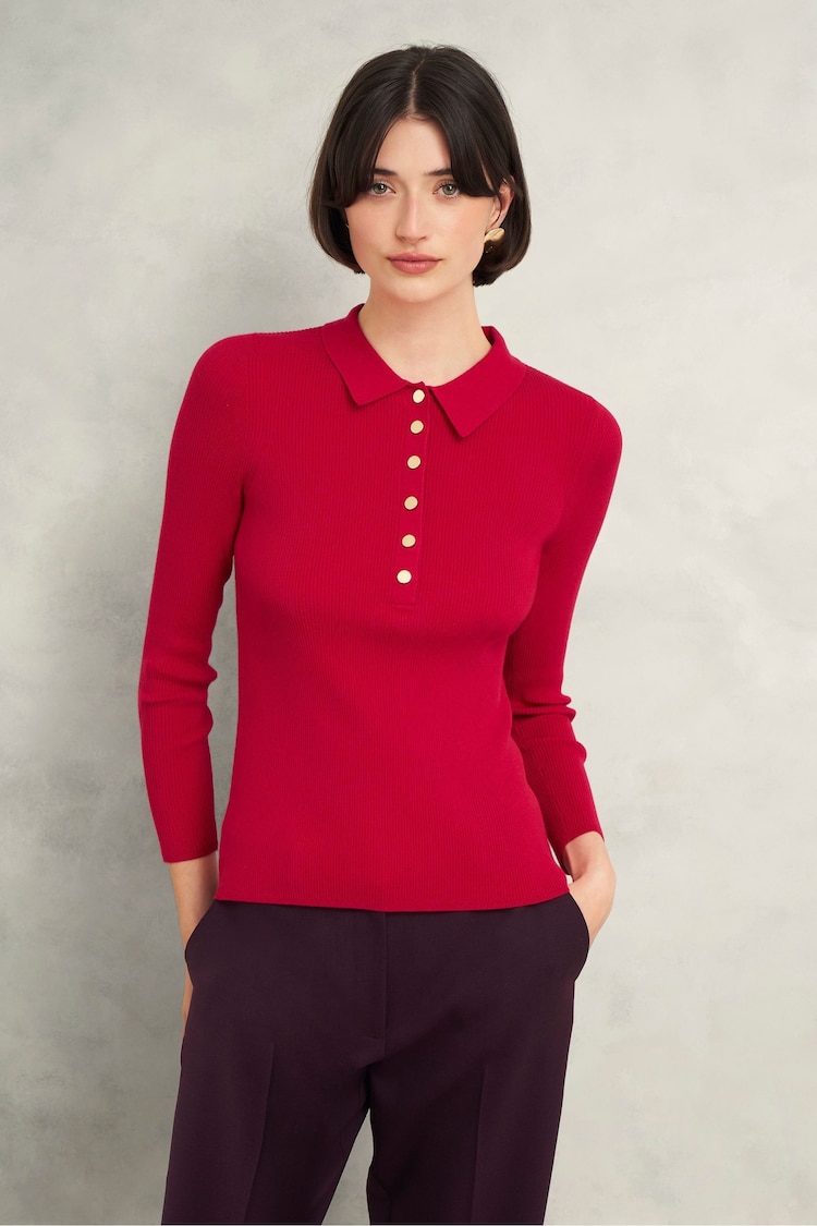 Hobbs Red Fara Knitted Shirt - Image 1 of 4