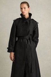 Reiss Black August Petite Gabardine Trench Coat with Cotton - Image 1 of 7