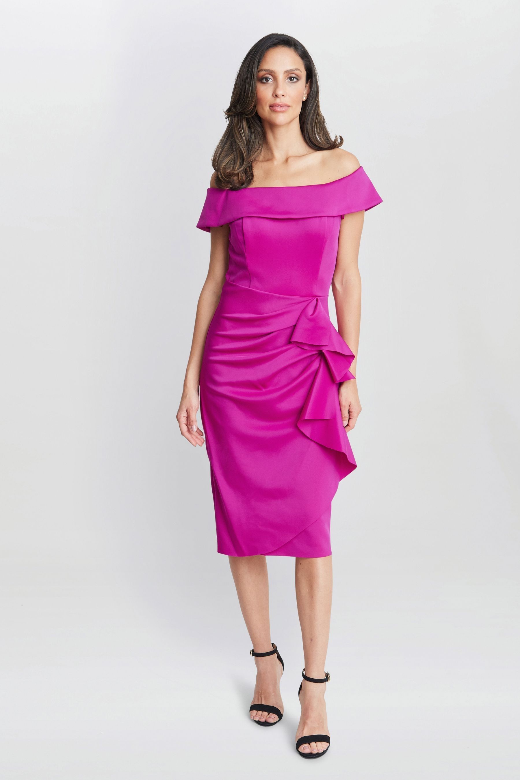 Buy Gina Bacconi Pink Izzy Off The Shoulder Ruched Dress from Next Luxembourg