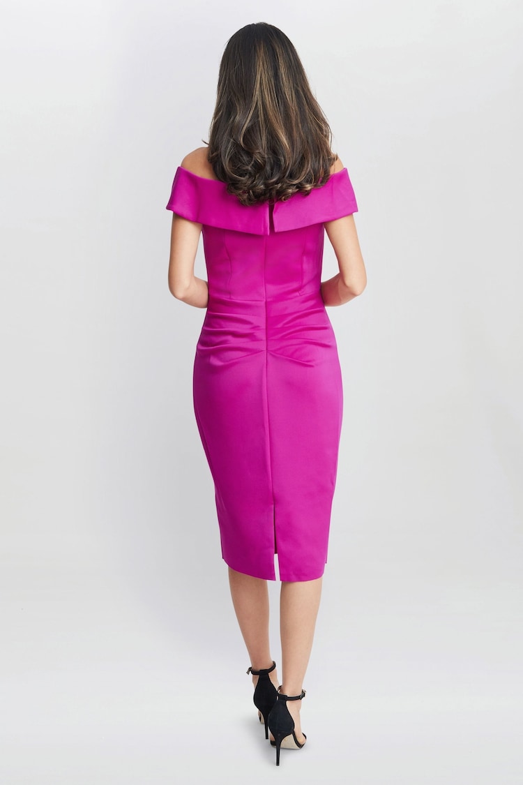 Gina Bacconi Pink Izzy Off The Shoulder Ruched Dress - Image 2 of 5