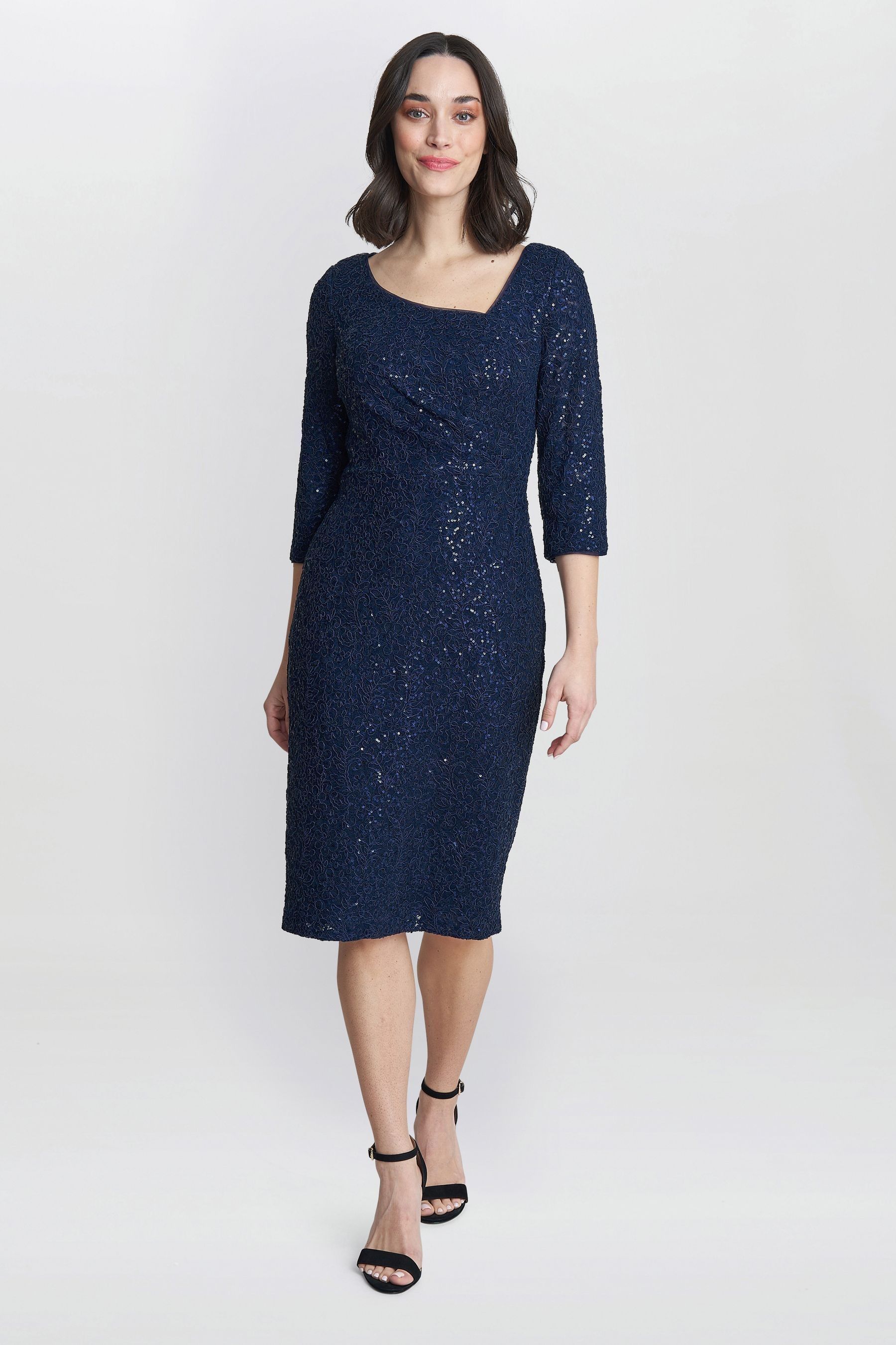 Buy Gina Bacconi Blue Cassandra Sequin Lace Dress from Next Luxembourg