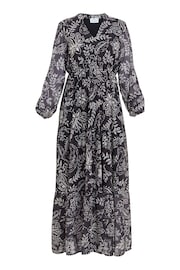 Gina Bacconi Iona Print Stand Collar Black Dress - Image 5 of 5