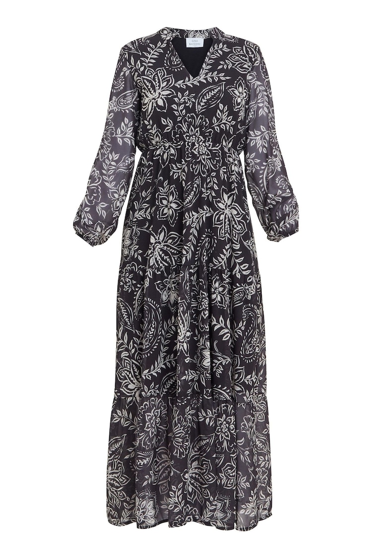 Gina Bacconi Iona Print Stand Collar Black Dress - Image 5 of 5