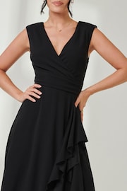 Jolie Moi Black Wrap Front Frill Detail Maxi Dress - Image 3 of 6