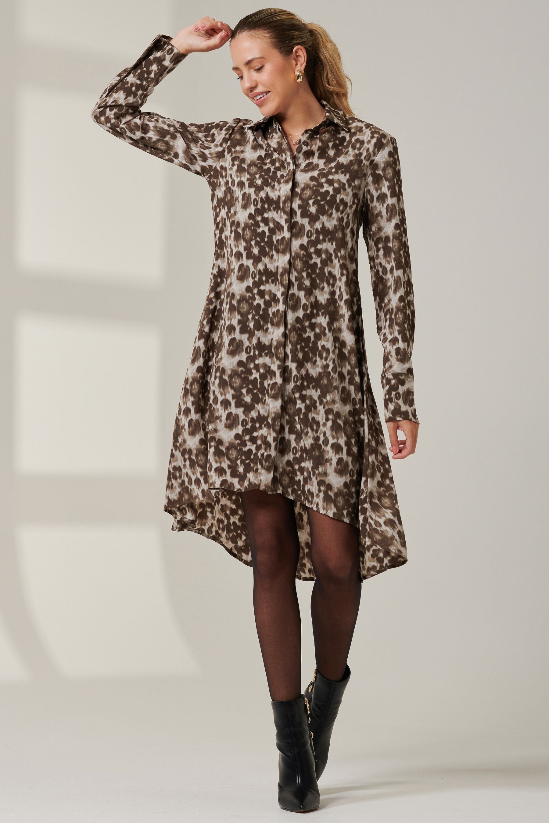Jolie Moi Grey Long Sleeve Oversized Shirt Dress