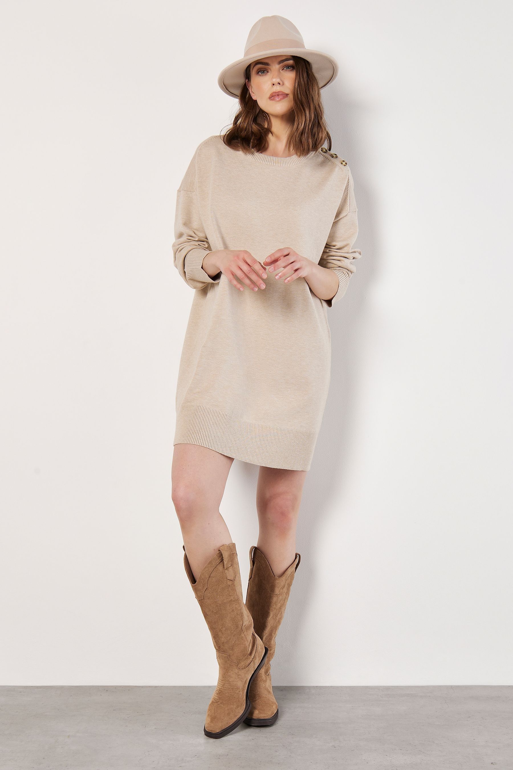 Buy Apricot Natural Tortoise Button Shoulder Jumper Dress from Next Malaysia