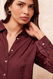 Friends Like These Burgundy Red Long Sleeve Crushed Satin Shirt - Image 3 of 4