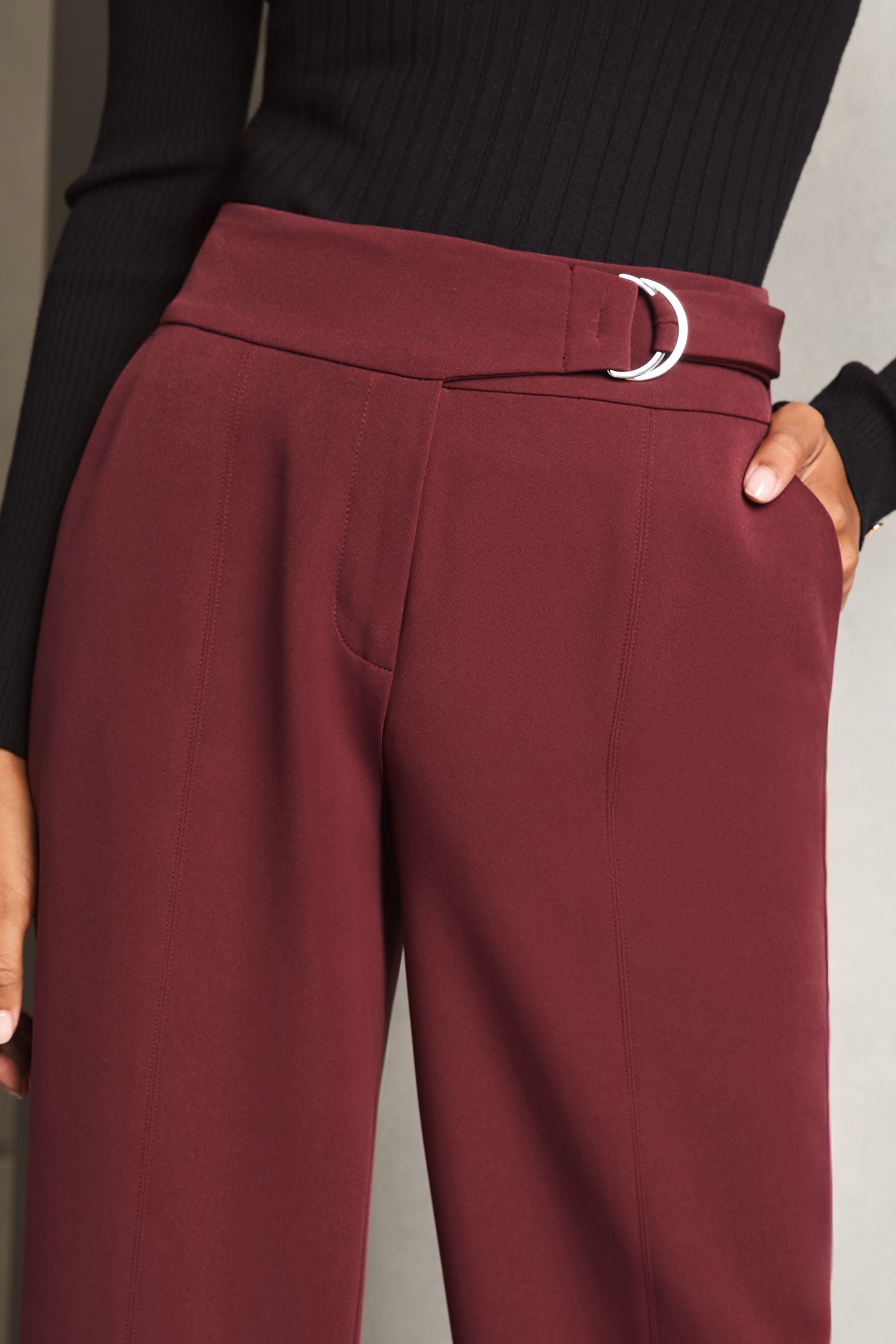 Lipsy Burgundy Red Petite Wide Leg D Ring Trousers