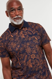 Joe Browns Blue Autumnal Floral Print Contrast Collar Short Sleeve Polo Top - Image 1 of 6