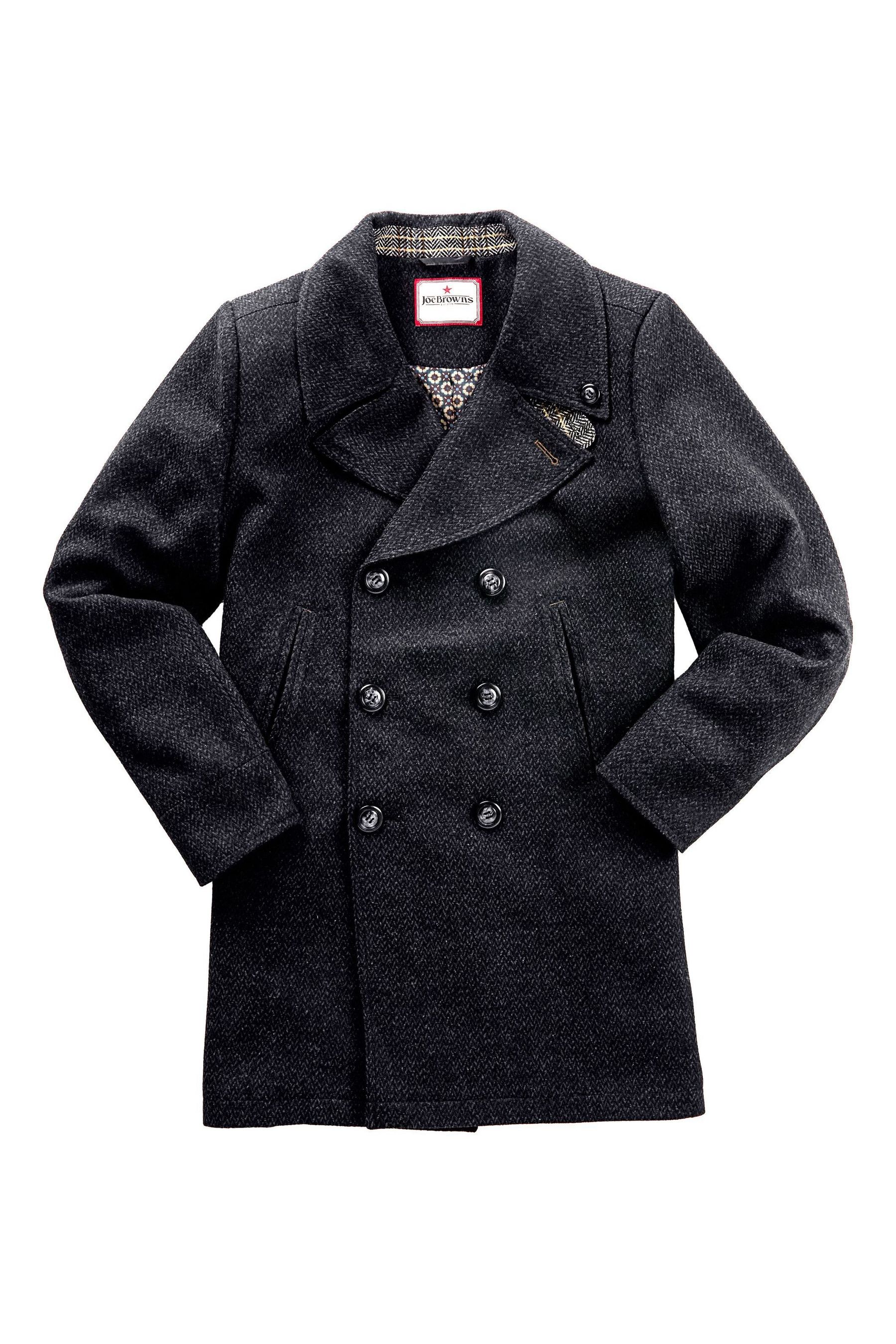 Buy Joe Browns Grey Smart Herringbone Wool Blend Peacoat with Printed Lining from Next Luxembourg