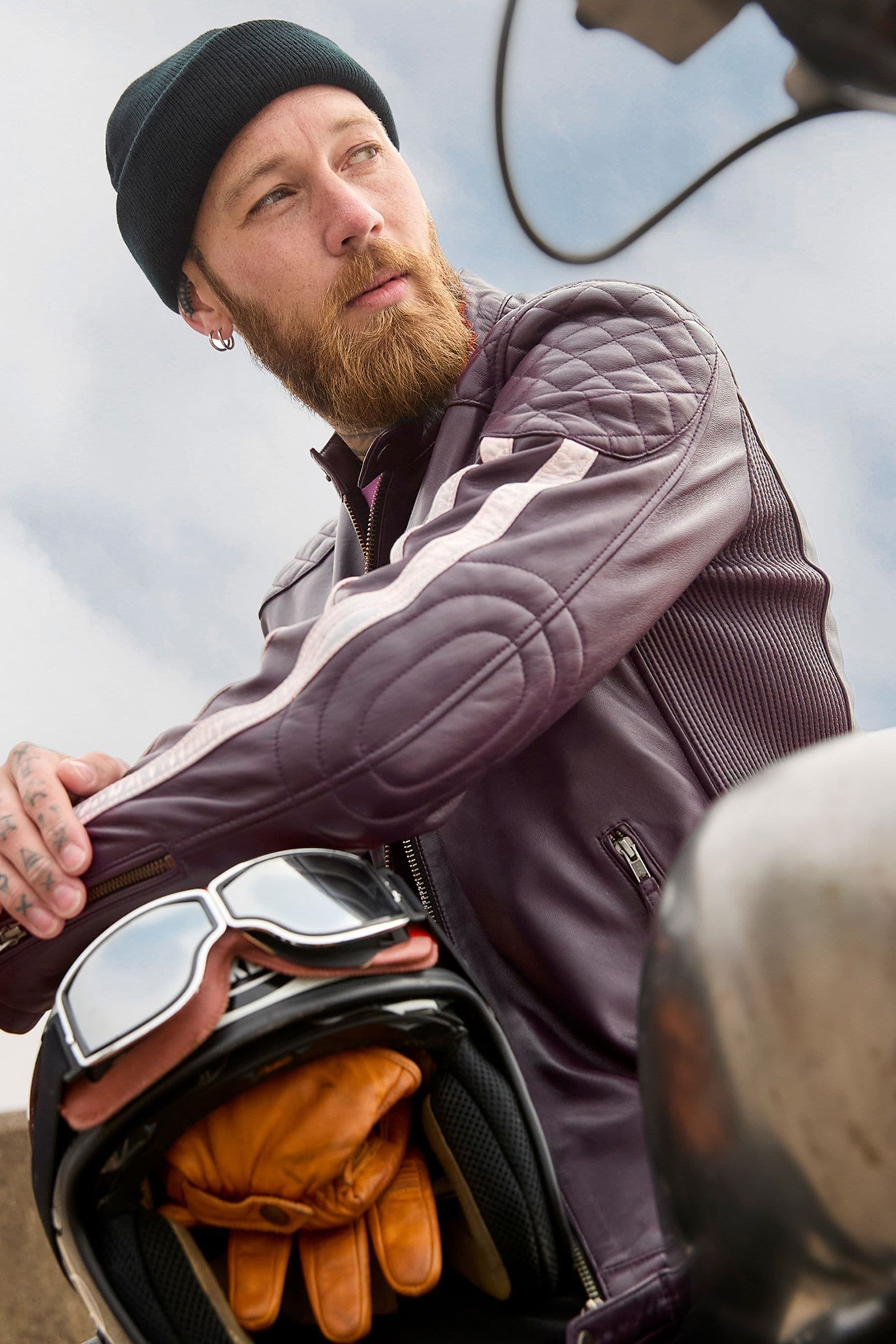 Buy Joe Browns Purple Quilted Shoulder Stripe Detail Leather Biker Jacket from Next Singapore
