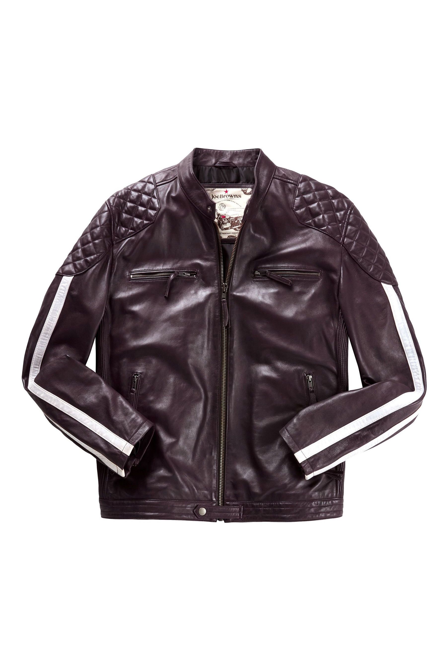 Joe Browns Purple Quilted Shoulder Stripe Detail Leather Biker Jacket 2X Large Mens