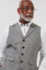 Joe Browns Grey Slim Fit Dogtooth Prince of Wales Check Single Breasted Waistcoat - Image 5 of 10