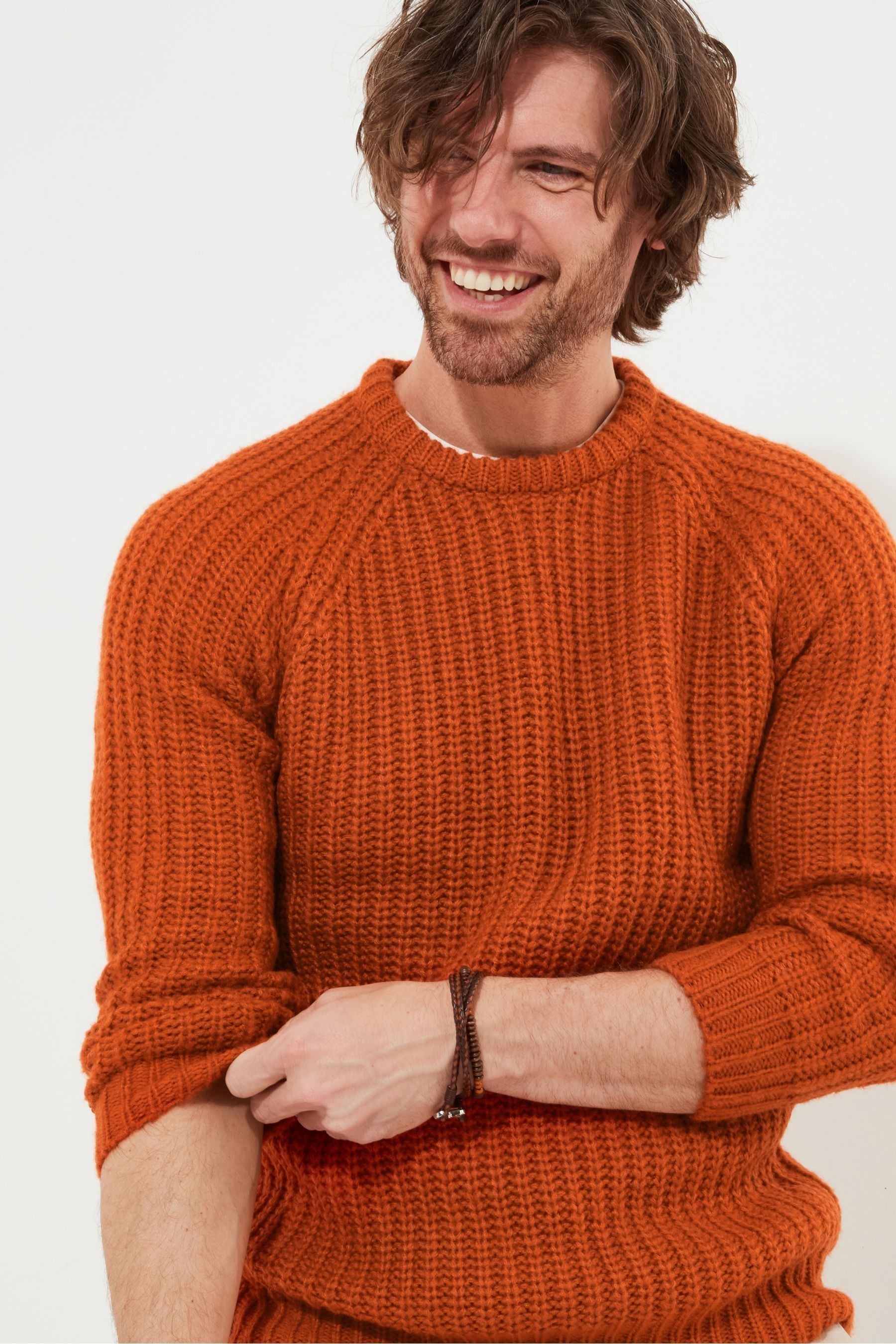 Buy Joe Browns Orange Chunky Knit Crew Neck Fisherman Jumper from Next Qatar