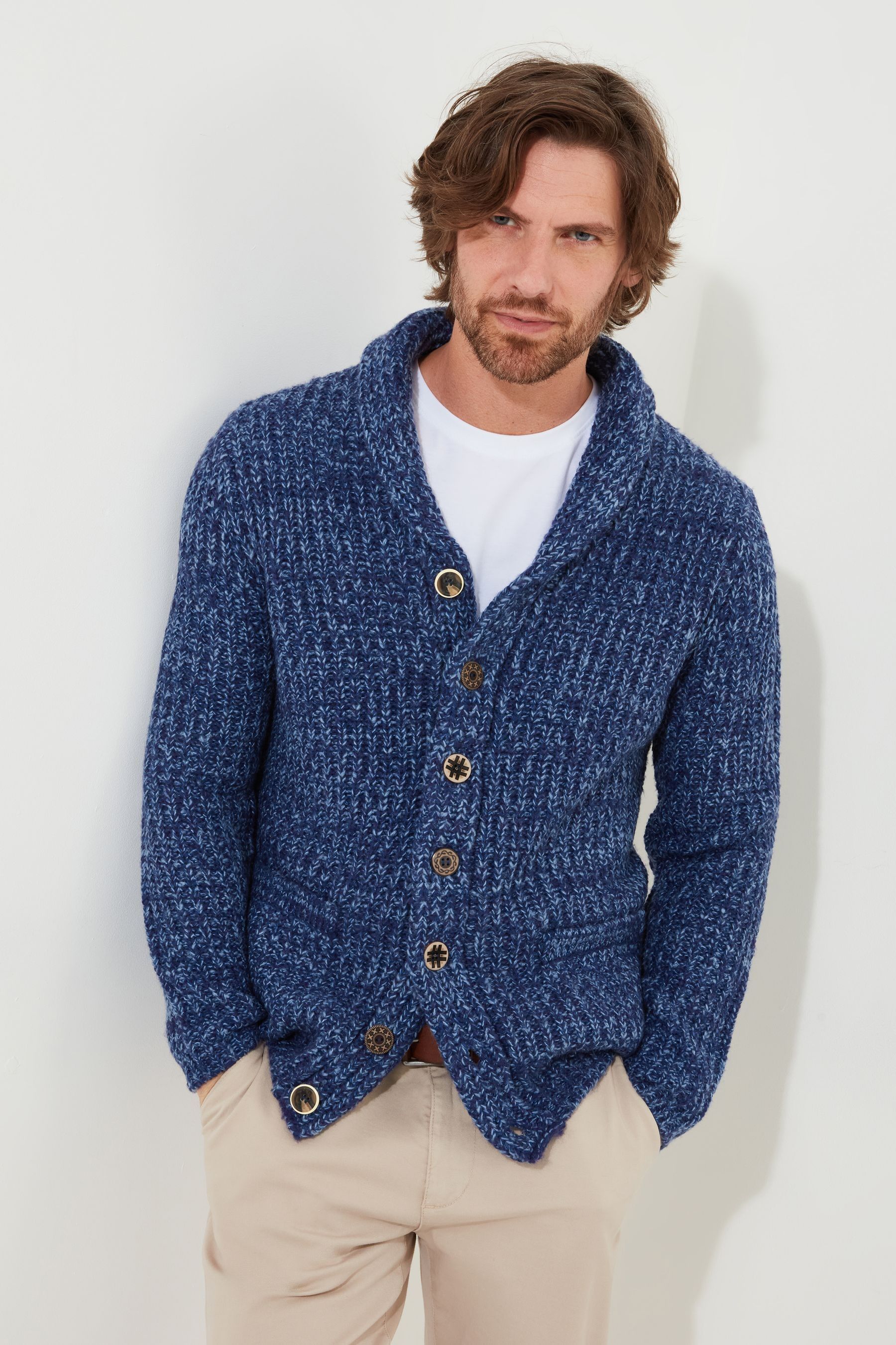 Buy Joe Browns Blue Chunky Knit Shawl Neck Fisherman Cardigan from Next Ireland