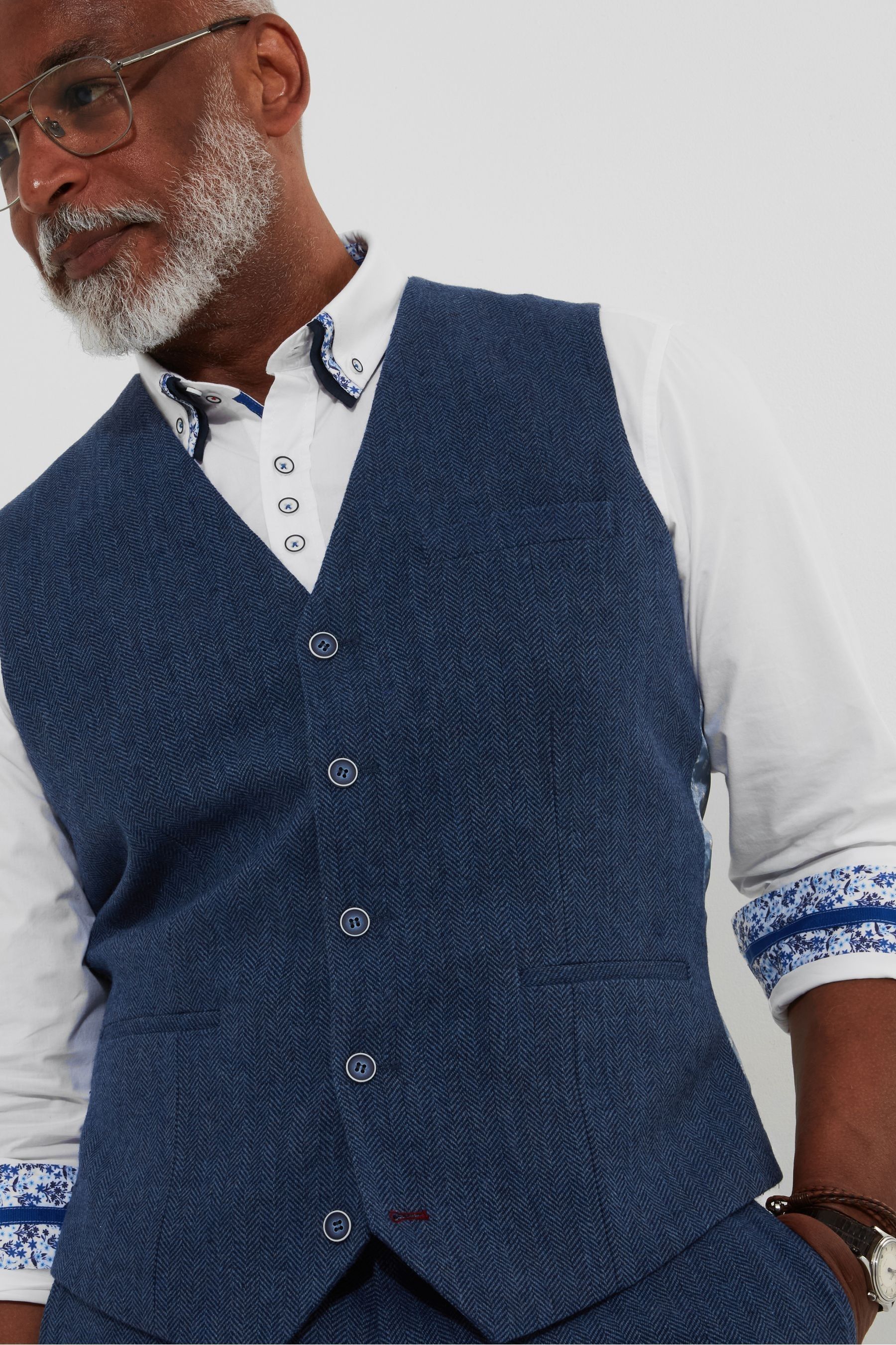 Joe Browns Blue Regular Fit Herringbone Wool Blend Waistcoat