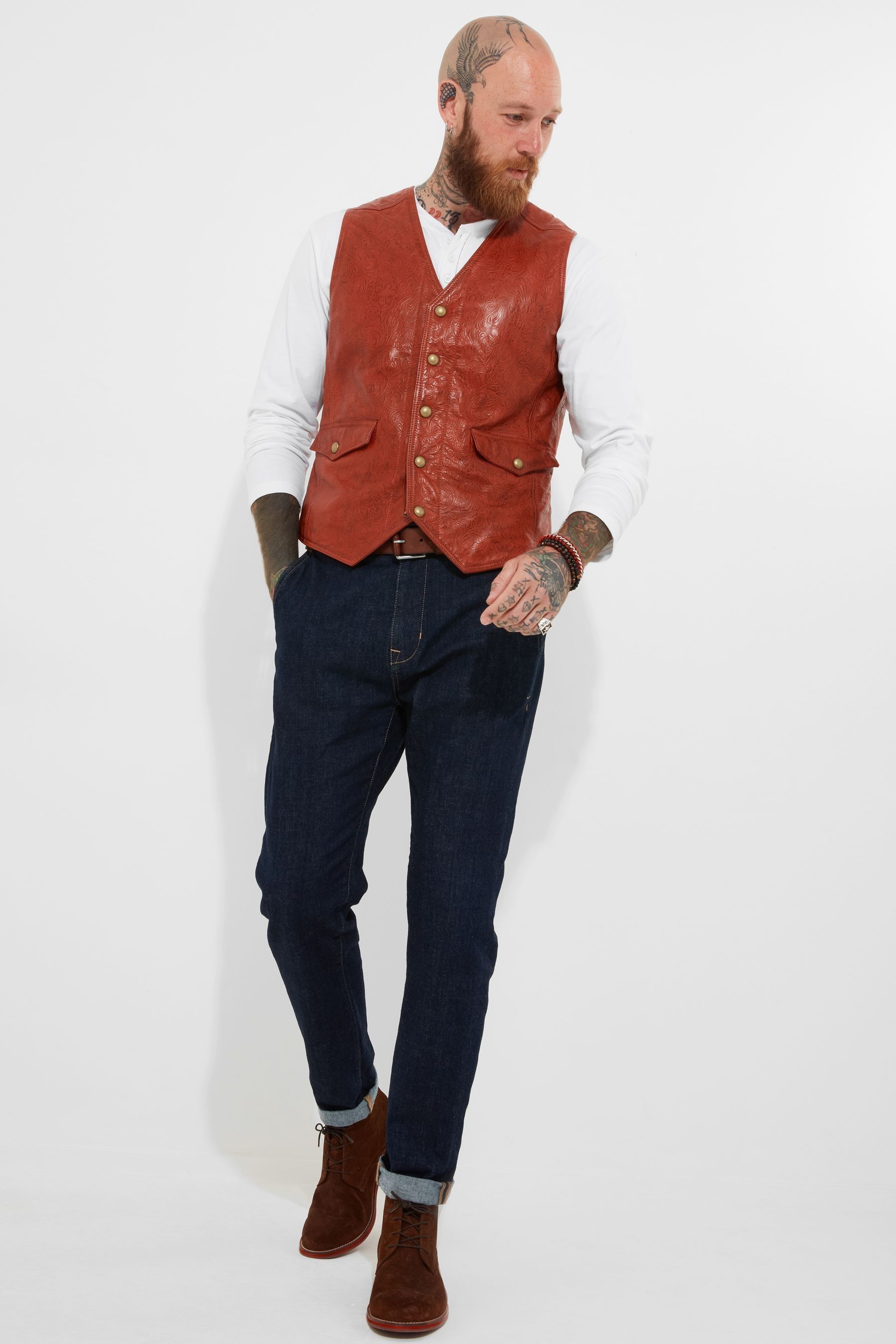 Buy Joe Browns Red Vintage Floral Embossed Leather Waistcoat from Next Luxembourg
