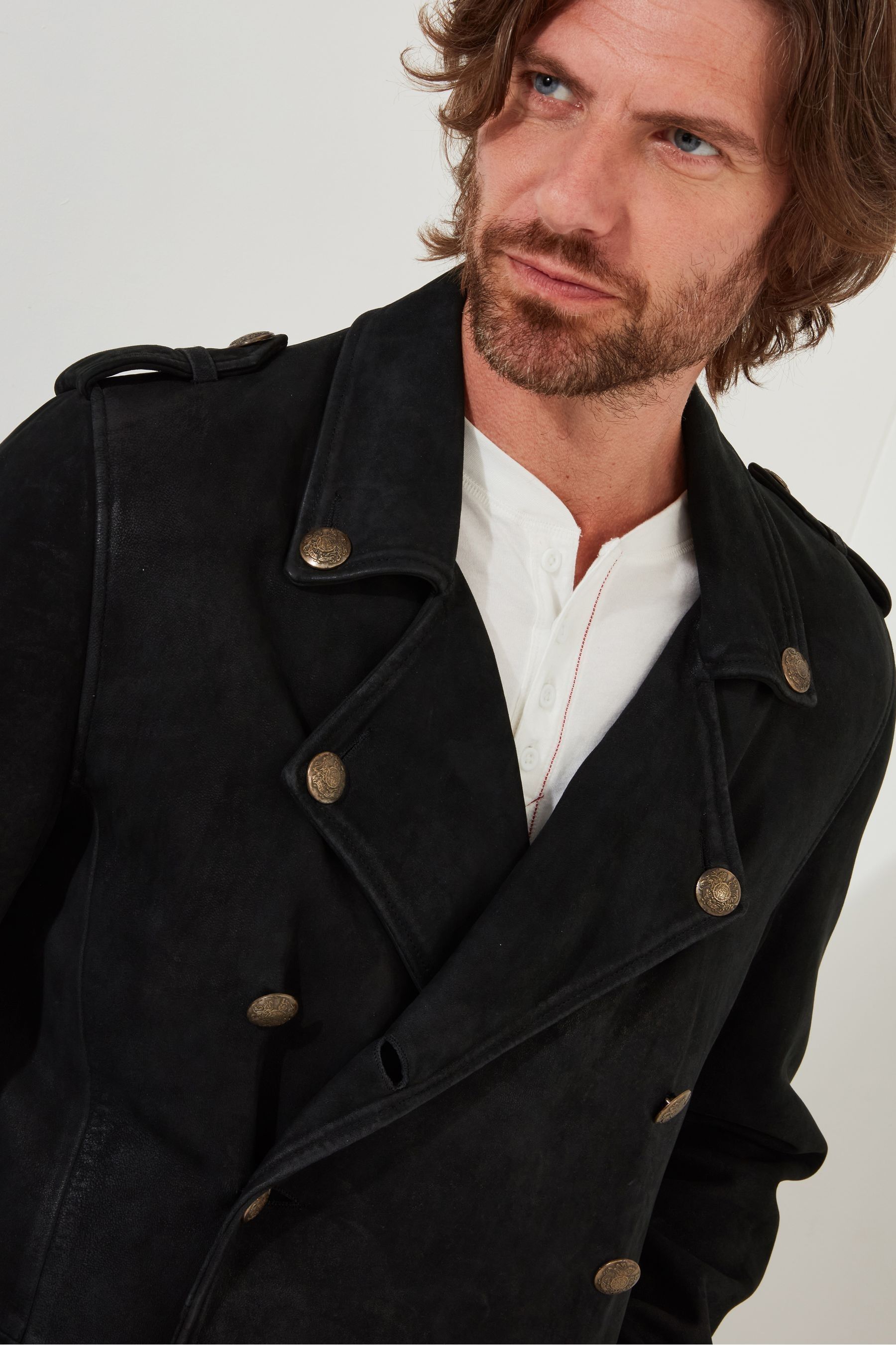 Buy Joe Browns Black Longline Nubuck Suede Double Breasted Military Coat from Next Luxembourg