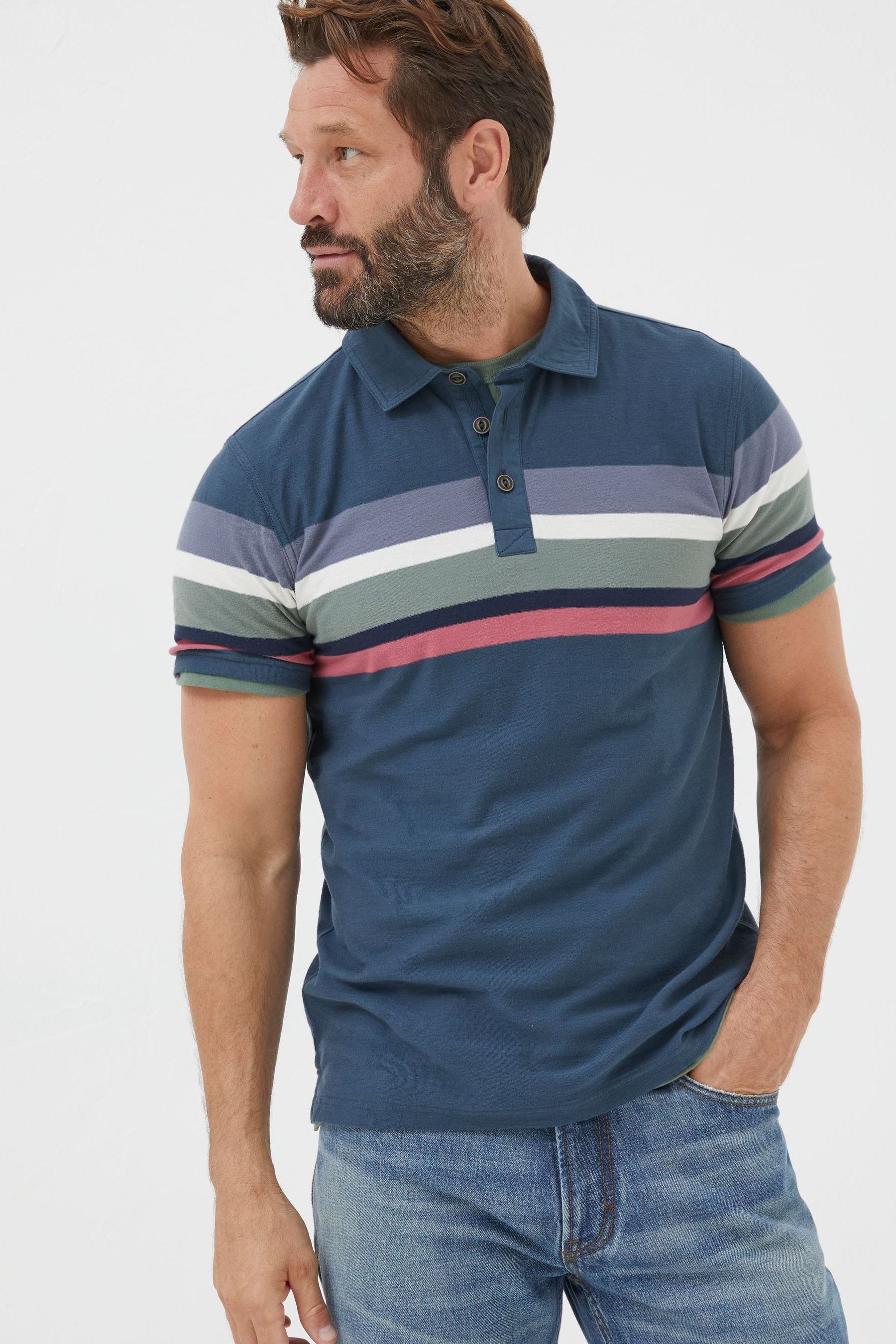 Buy FatFace Perranporth Blue Chest Stripe Polo Shirt from Next Luxembourg
