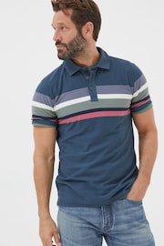 FatFace Perranporth Blue Chest Stripe Polo Shirt - Image 1 of 6