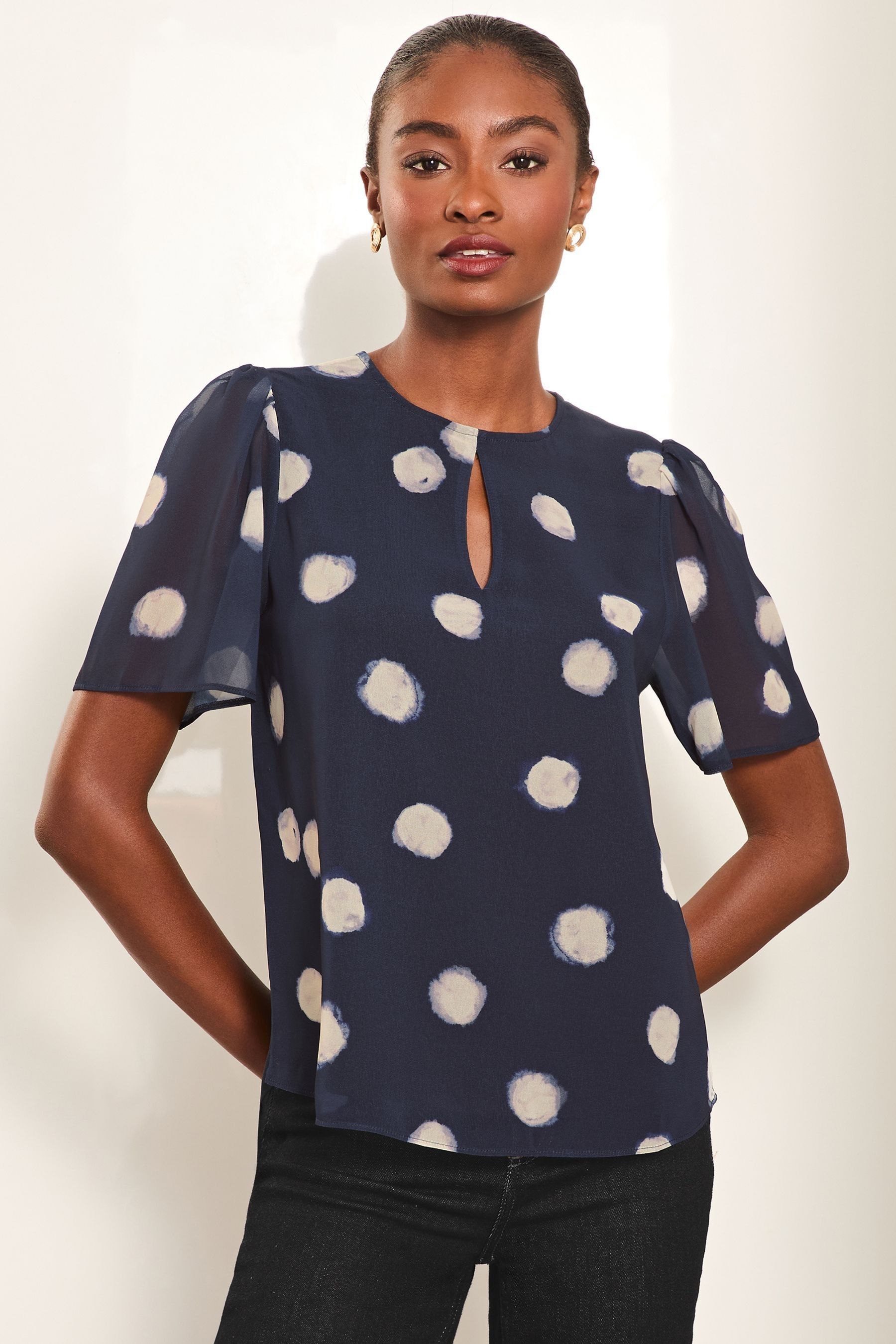 Buy Lipsy Navy Flutter Sleeve Chiffon Blouse from the Next UK online shop