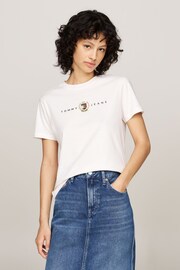 Tommy Jeans Regular Fit Crest Linear White T-Shirt - Image 1 of 5