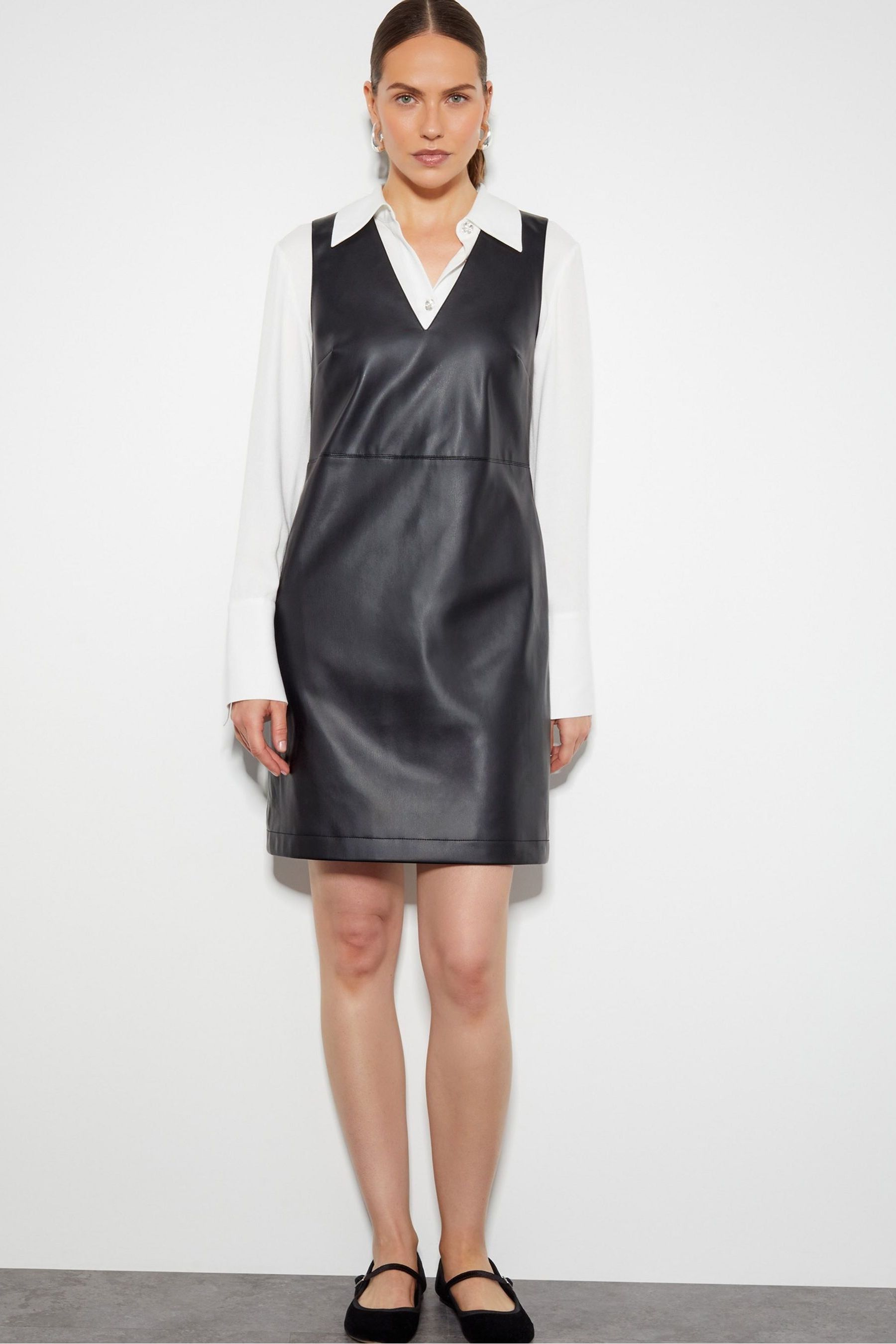 Monsoon Black Peri Sleeveless Faux Leather Mini Dress