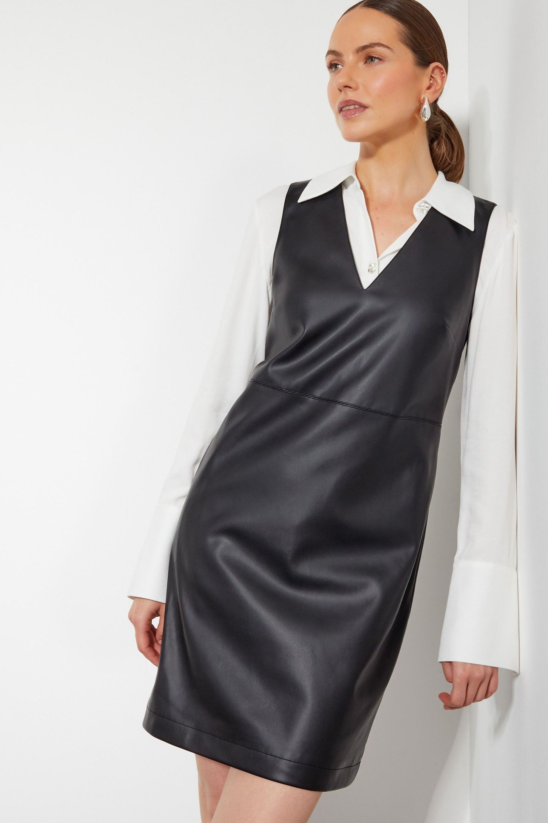 Monsoon Black Peri Sleeveless Faux Leather Mini Dress
