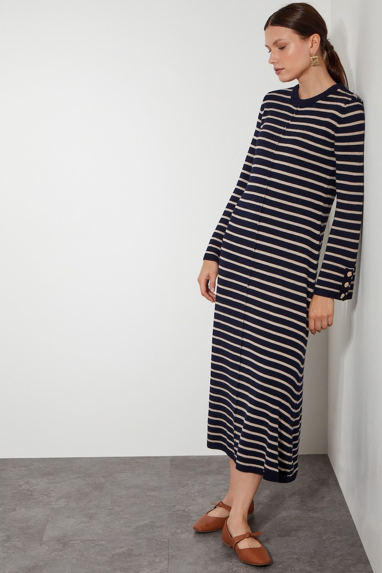 Monsoon Blue Shaw Stripe Midi Jumper Dress - Image 7 of 7