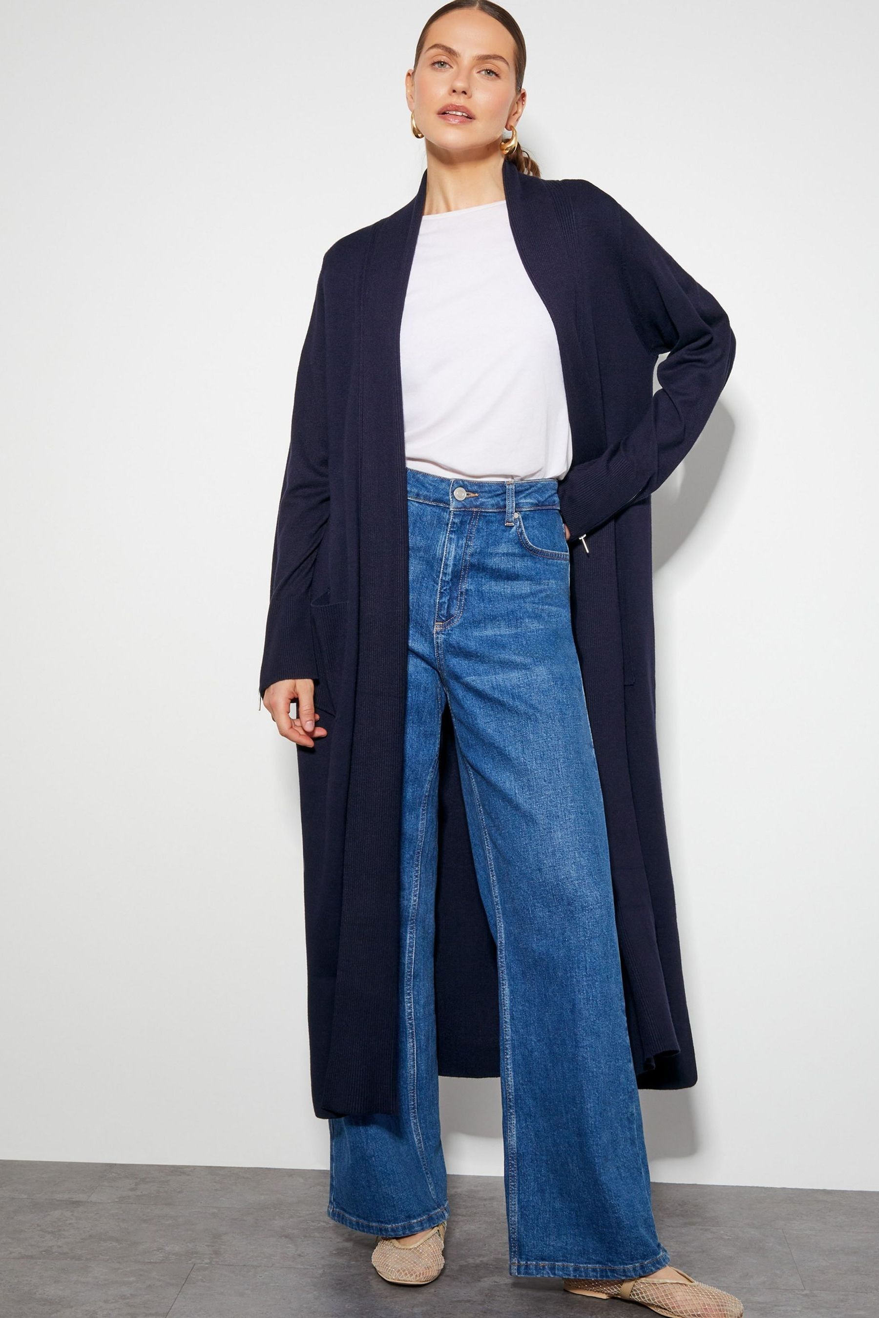 Buy Monsoon Blue Sade Zip Detail Longline Cardigan from Next Luxembourg