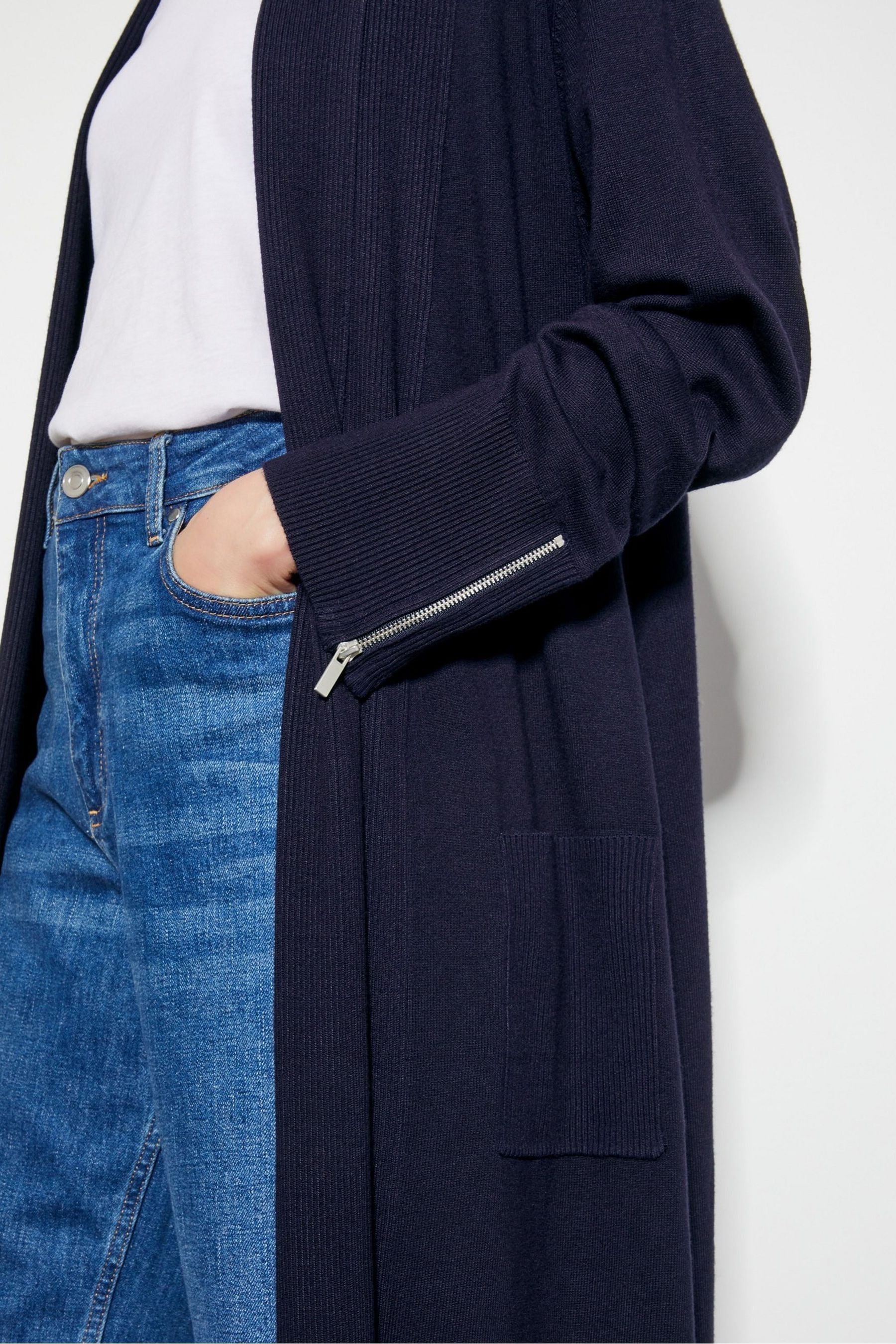 Buy Monsoon Blue Sade Zip Detail Longline Cardigan from Next Luxembourg