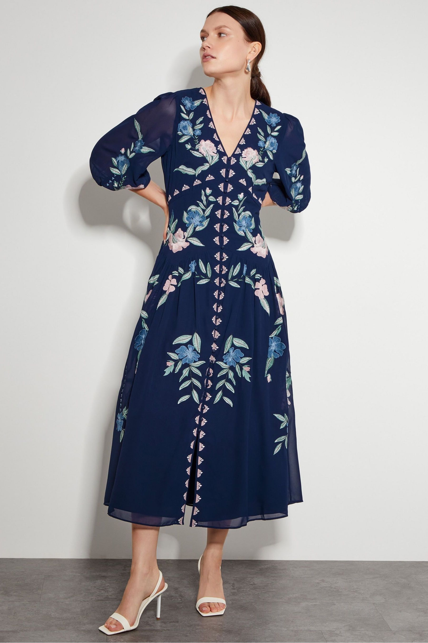 Buy Monsoon Blue Delilah Embroidered Midi Dress from the Next UK online shop