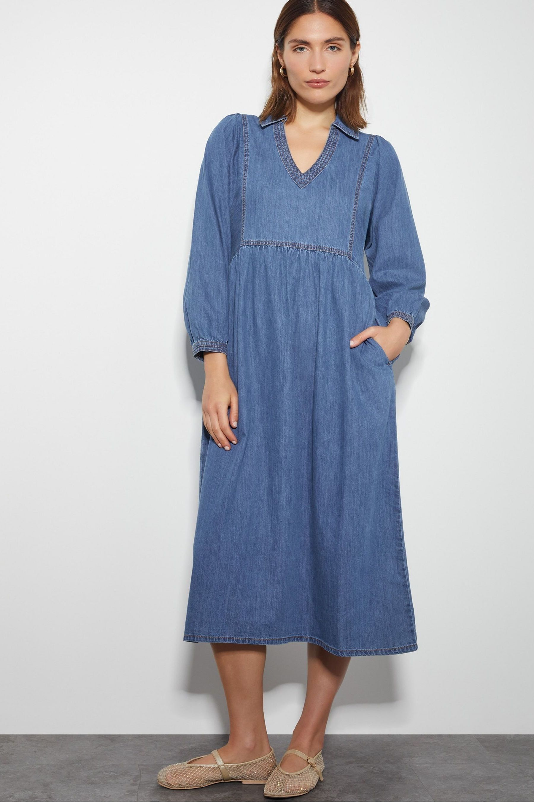 Long sleeve denim midi dress shop