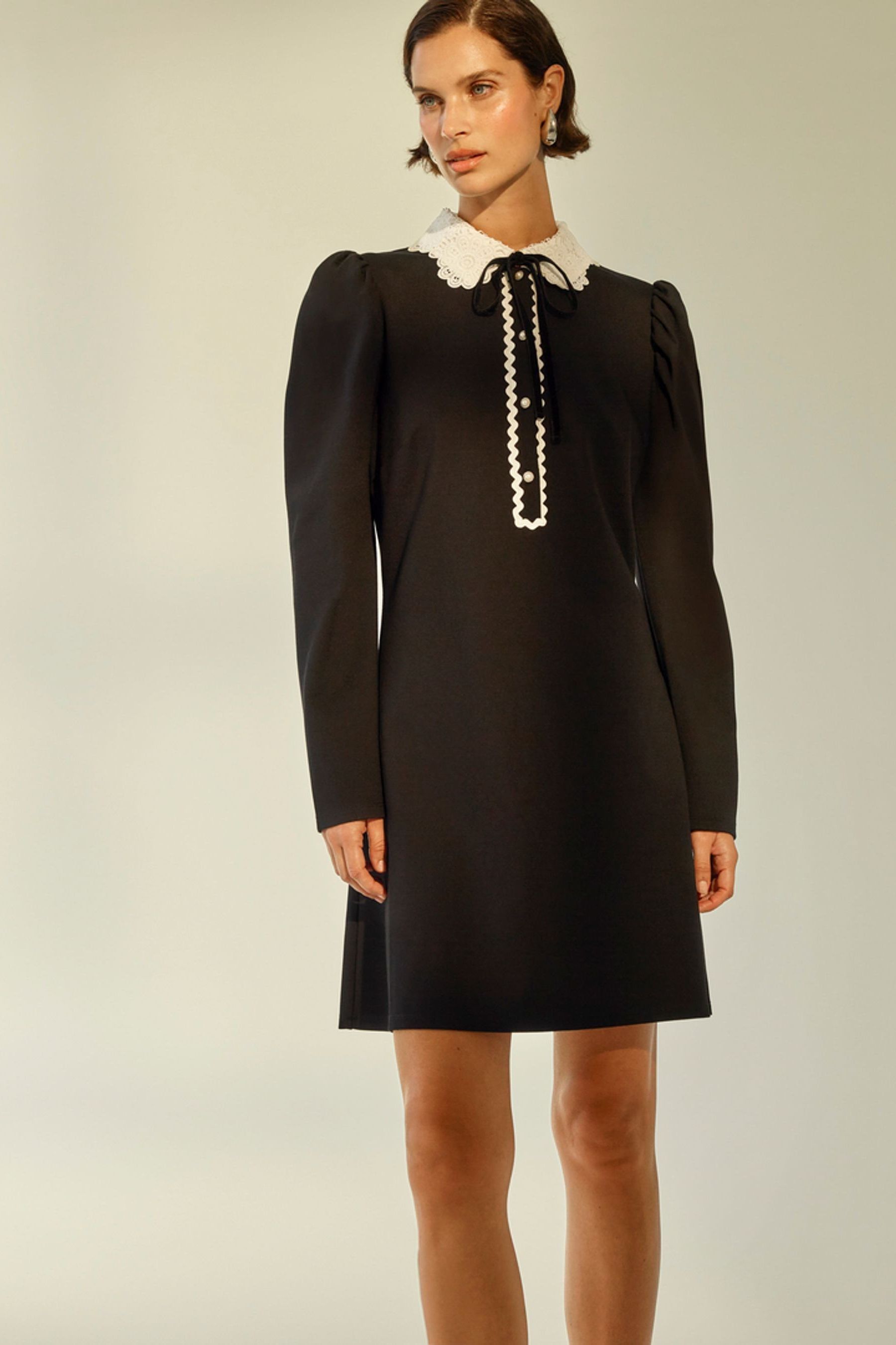 Lace collar black dress cheap