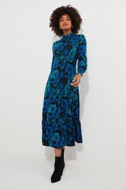 Joe Browns Blue High-Neck Vintage Frill Floral Jersey Midi Dress - Image 3 of 7