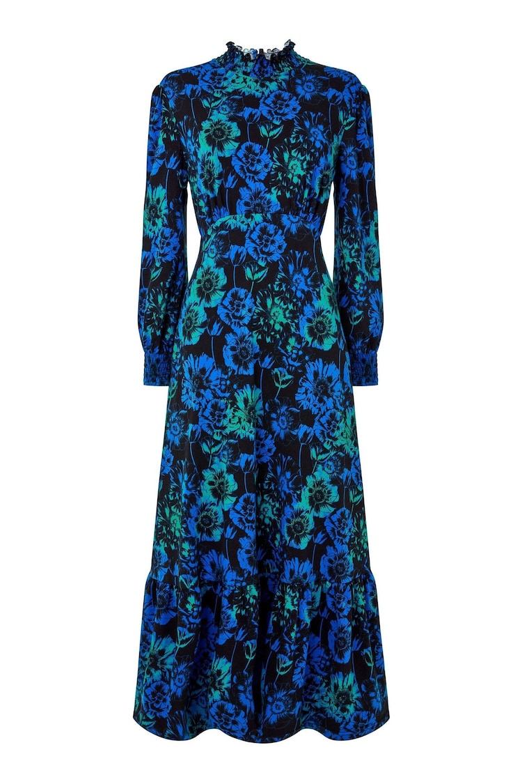 Joe Browns Blue High-Neck Vintage Frill Floral Jersey Midi Dress - Image 7 of 7