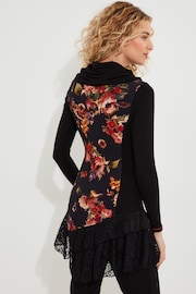 Joe Browns Black Cowl Neck Lace Trim Floral Jersey Tunic Top - Image 4 of 8