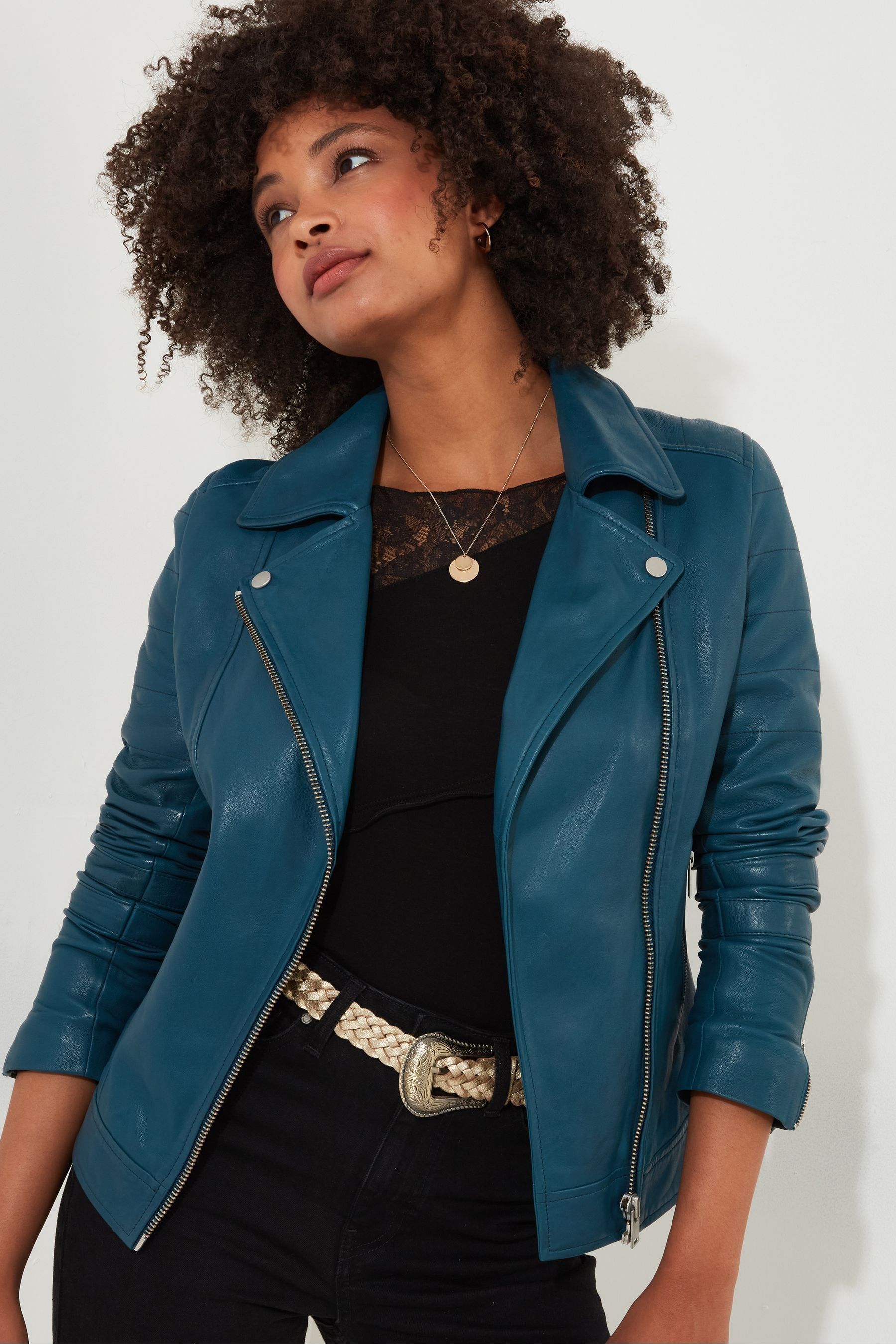 Buy Joe Browns Blue Asymmetric Zip Leather Biker Jacket from Next Azerbaijan