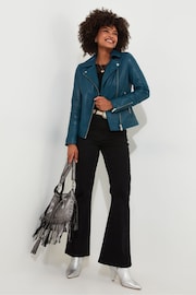 Joe Browns Blue Asymmetric Zip Leather Biker Jacket - Image 2 of 5